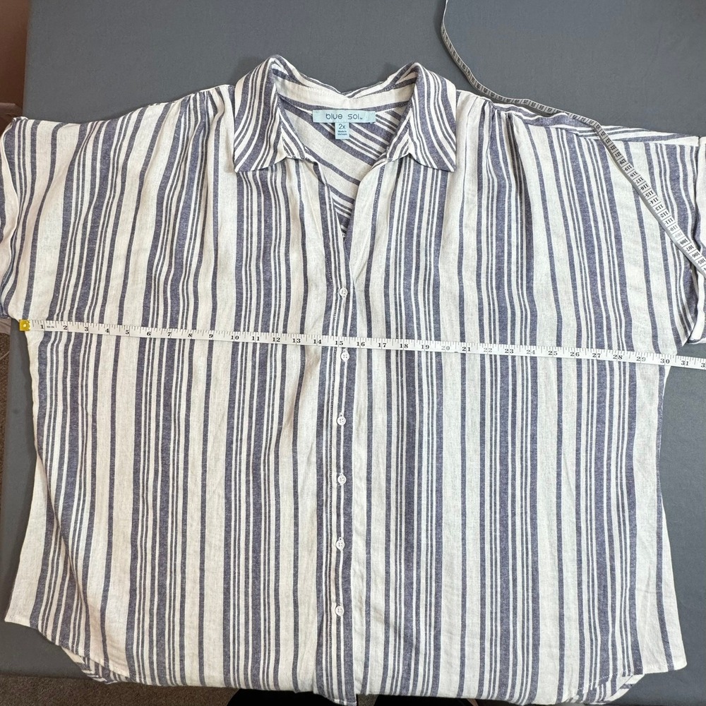 BLUE SOL Top‎ XXL Blue White Stripe Cap Sleeve Preppy Cotton Casual Classic - Picture 5 of 5